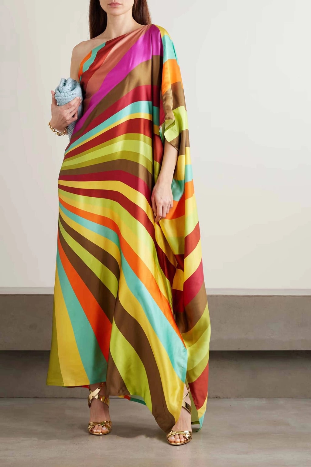 Soft Fabric Maxi Dress with One-Shoulder Stripe Design - 2