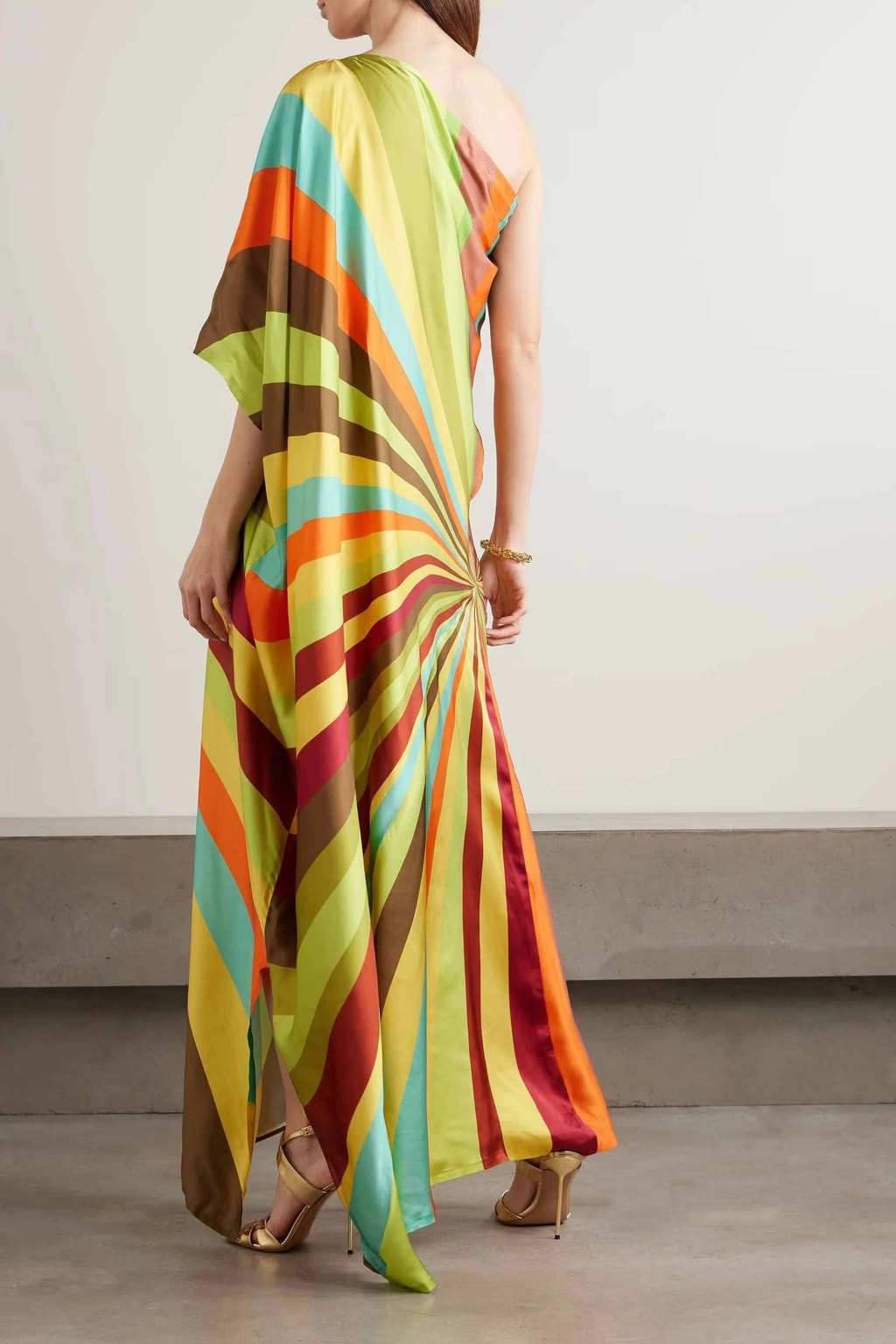 Soft Fabric Maxi Dress with One-Shoulder Stripe Design - 3