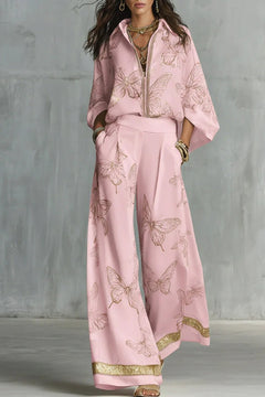 Cotton Pant Set with Gold Butterfly Print - 6