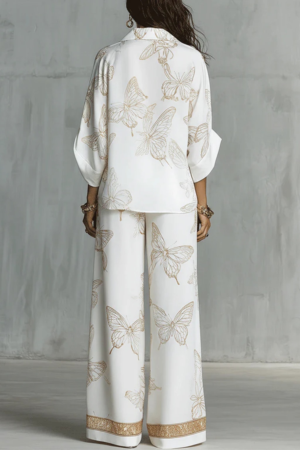 Cotton Pant Set with Gold Butterfly Print - 5