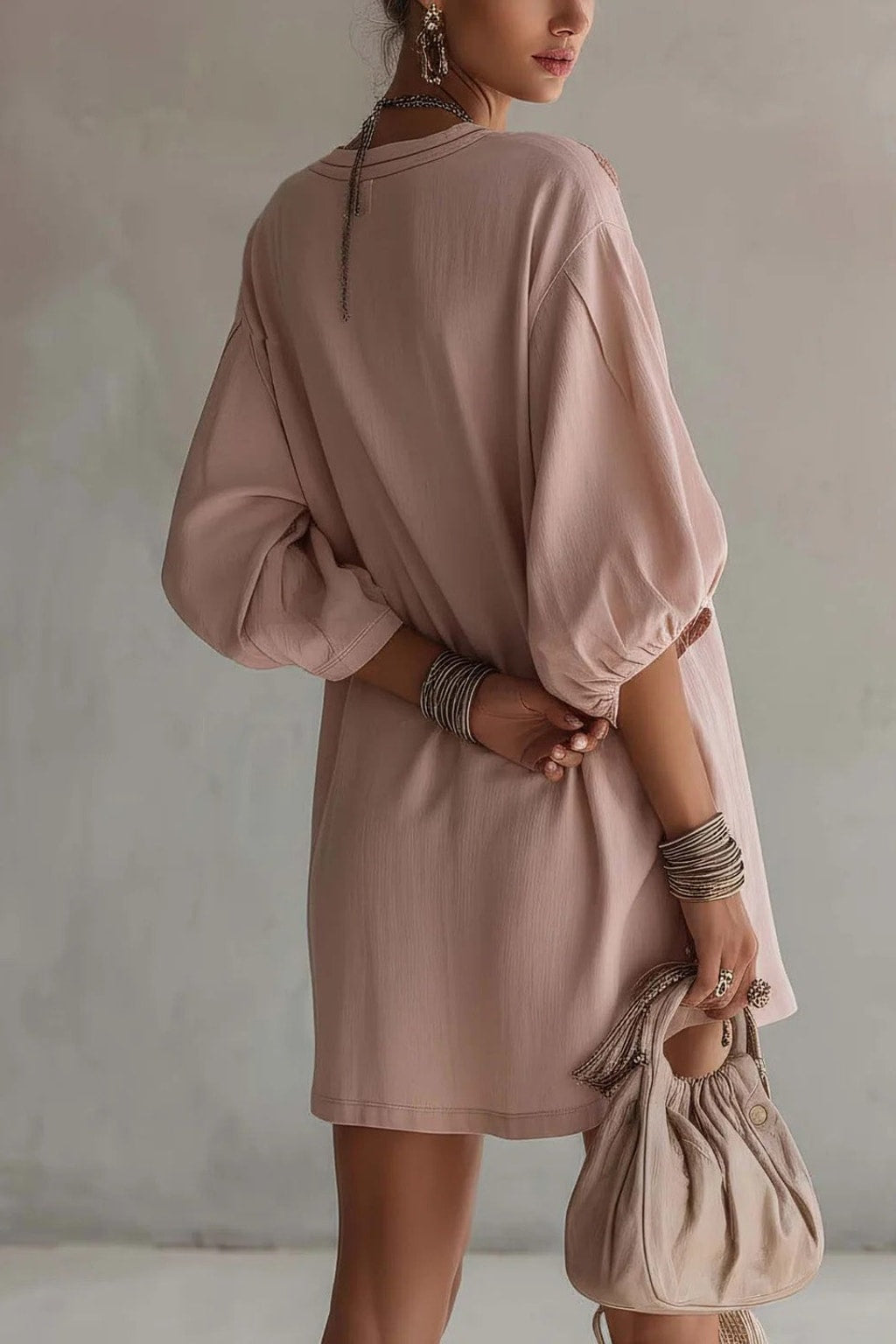 Linen Mini Dress with Floral Embroidery Detail - 5