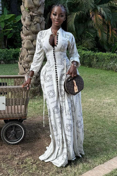 Cotton Maxi Dress with Geometric Print - 2