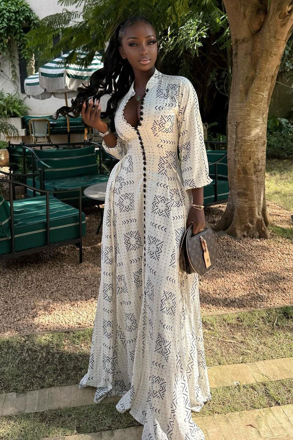 Cotton Maxi Dress with Geometric Print - 3