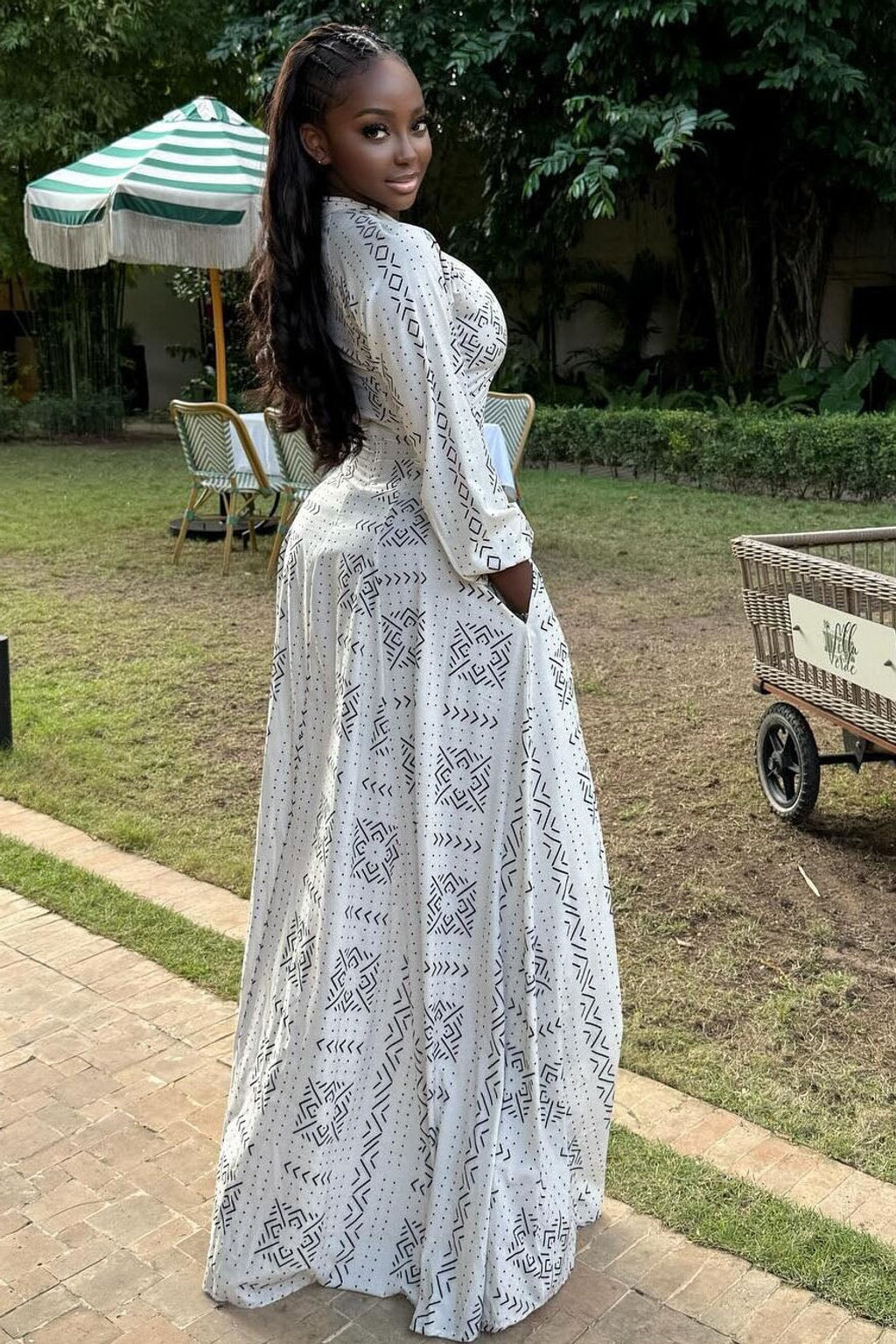 Cotton Maxi Dress with Geometric Print - 4