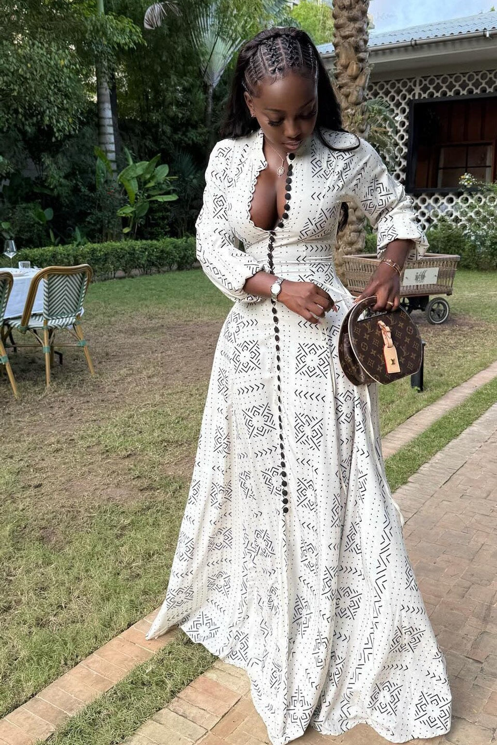 Cotton Maxi Dress with Geometric Print - 5