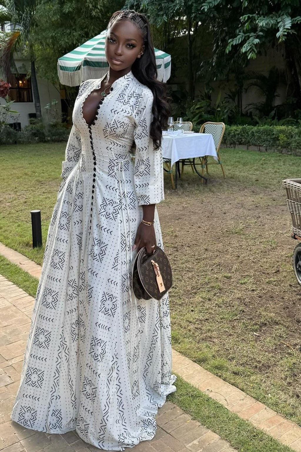 Cotton Maxi Dress with Geometric Print - 6