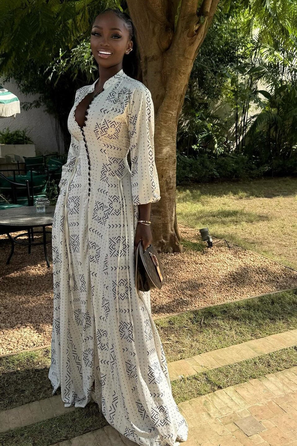Cotton Maxi Dress with Geometric Print - 7