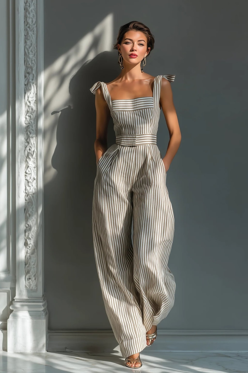 Linen-Blend Jumpsuit with Tie-Shoulder and Wide Legs - 2