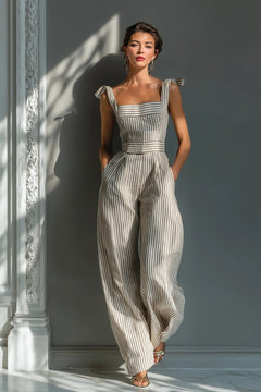 Linen-Blend Jumpsuit with Tie-Shoulder and Wide Legs - 2