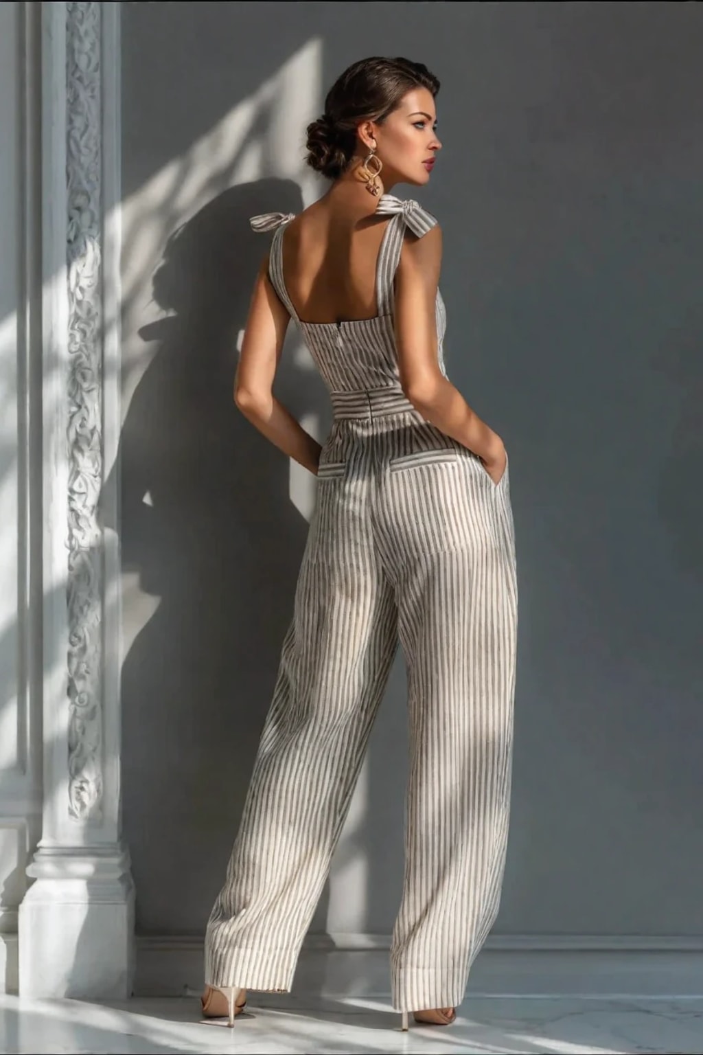 Linen-Blend Jumpsuit with Tie-Shoulder and Wide Legs - 3