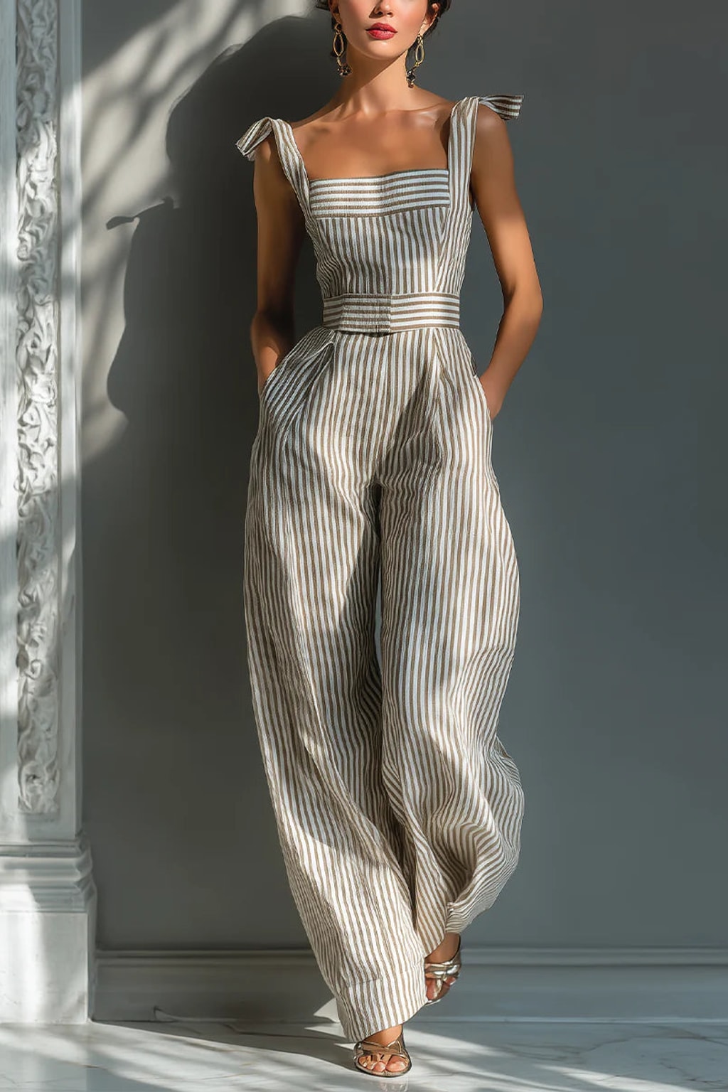 Linen-Blend Jumpsuit with Tie-Shoulder and Wide Legs - 6
