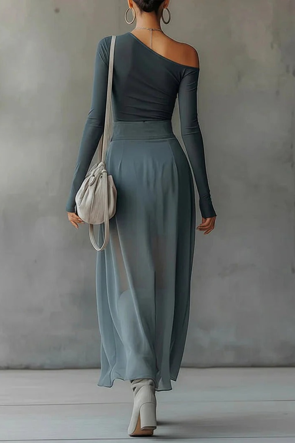 Sheer Blue Asymmetric Mesh Top & Skirt Set - 7