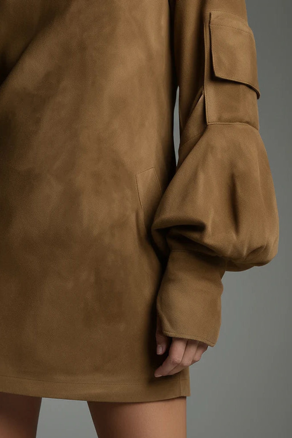 Suede Mini Dress with Loose Turtleneck Fit - 5