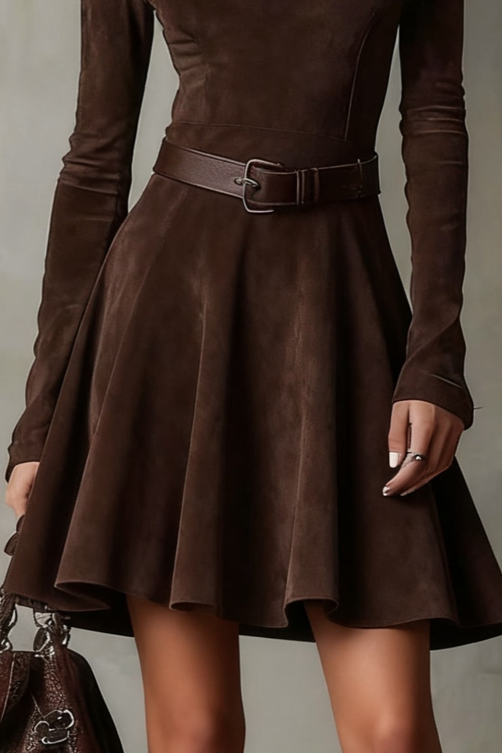 Suede Mini Dress with Turtleneck and Vintage Style - 6