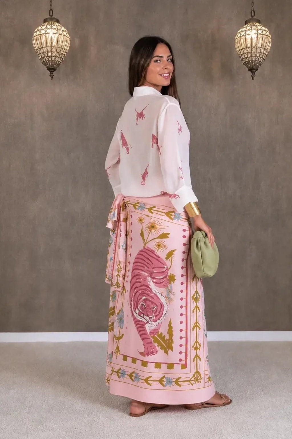 Printed Two-Piece Shirt And Wrap Skirt Set - 3