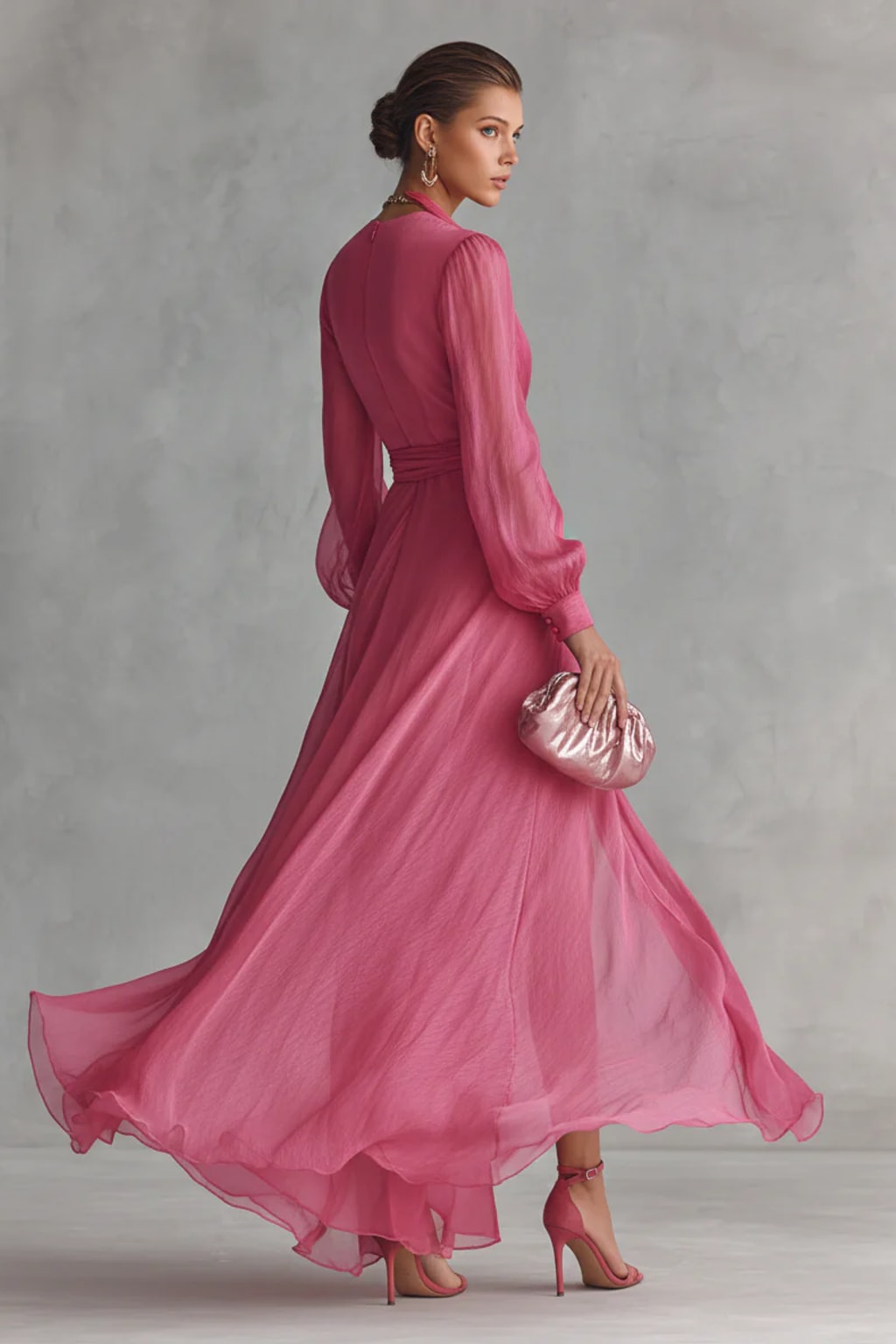 Chiffon Maxi Dress with V-Neck and Tie Waist - 5