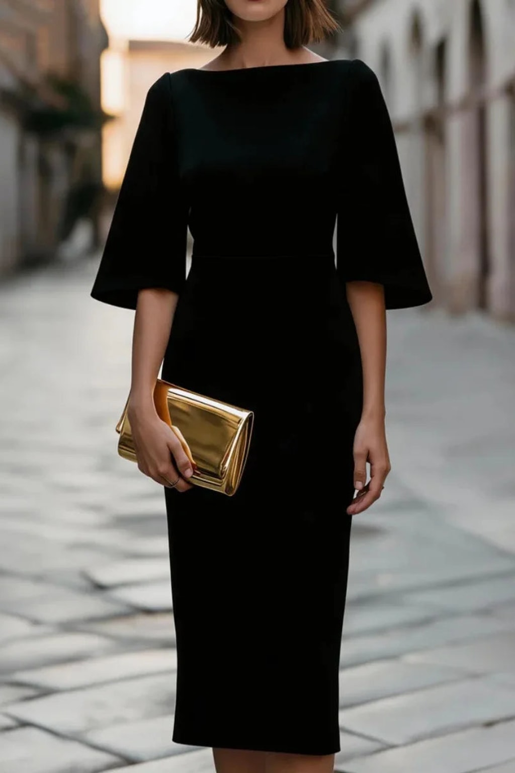 Structured Midi Dress With Bell Sleeves - 5