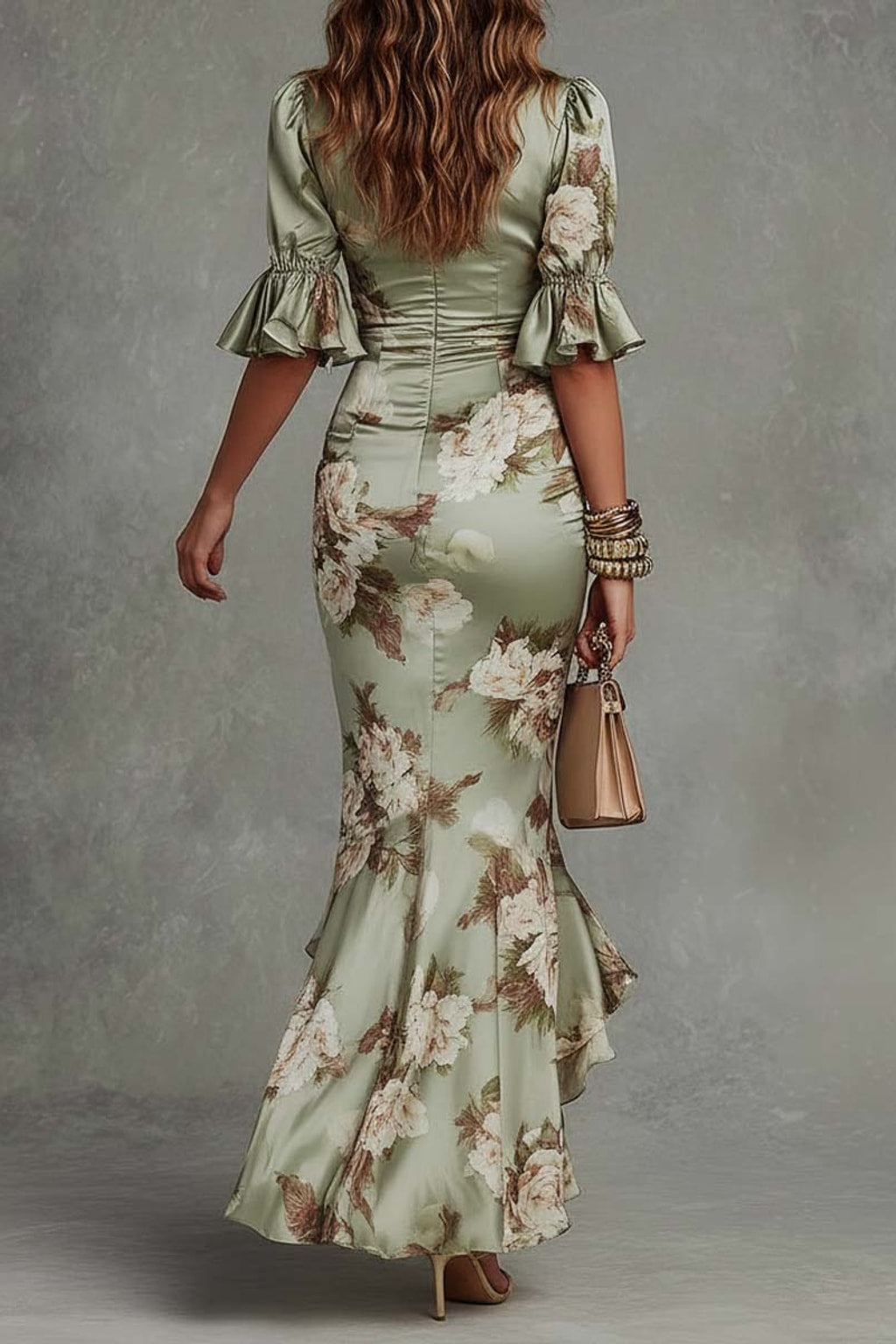 Satin Floral Maxi Dress With Fishtail Hem - 4