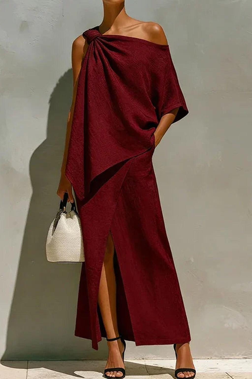 Woven Two-Piece Evening Set With One-Shoulder Drape - 6