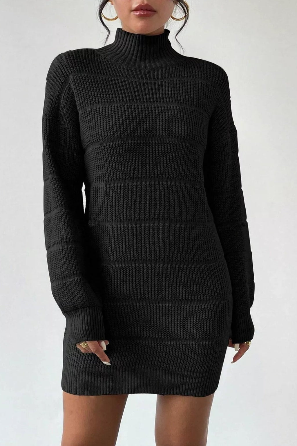 Polyester Sweater Dress With Ribbed Turtleneck - 3