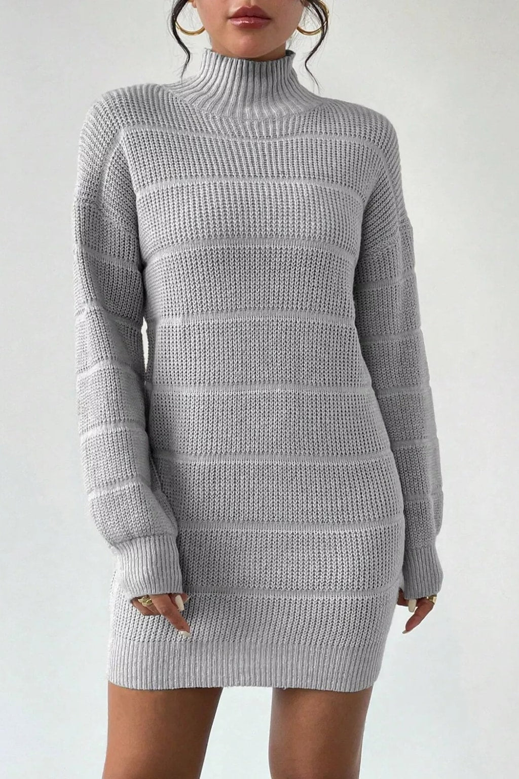 Polyester Sweater Dress With Ribbed Turtleneck - 6