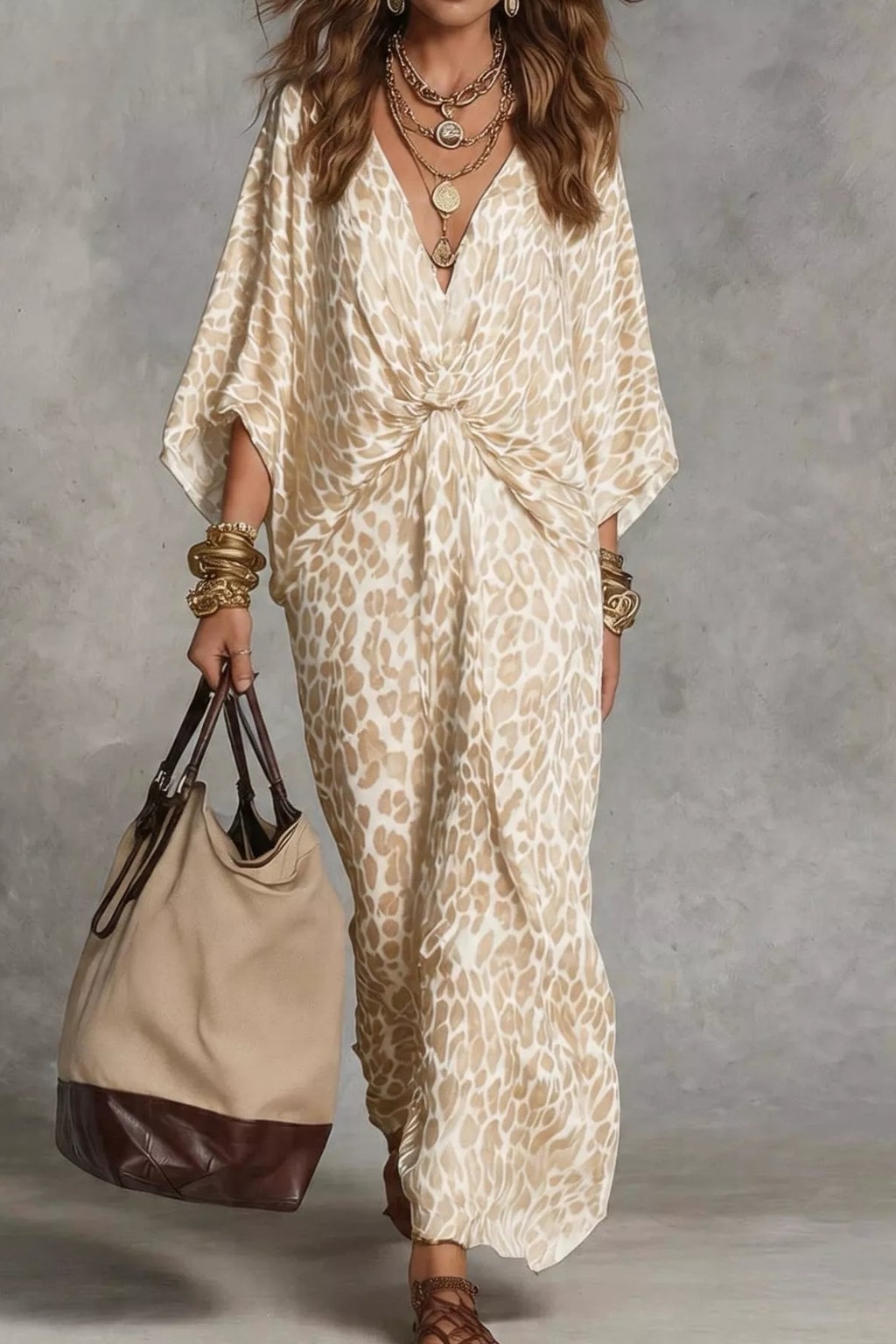 Polyester Maxi Dress With V-Neck - 4