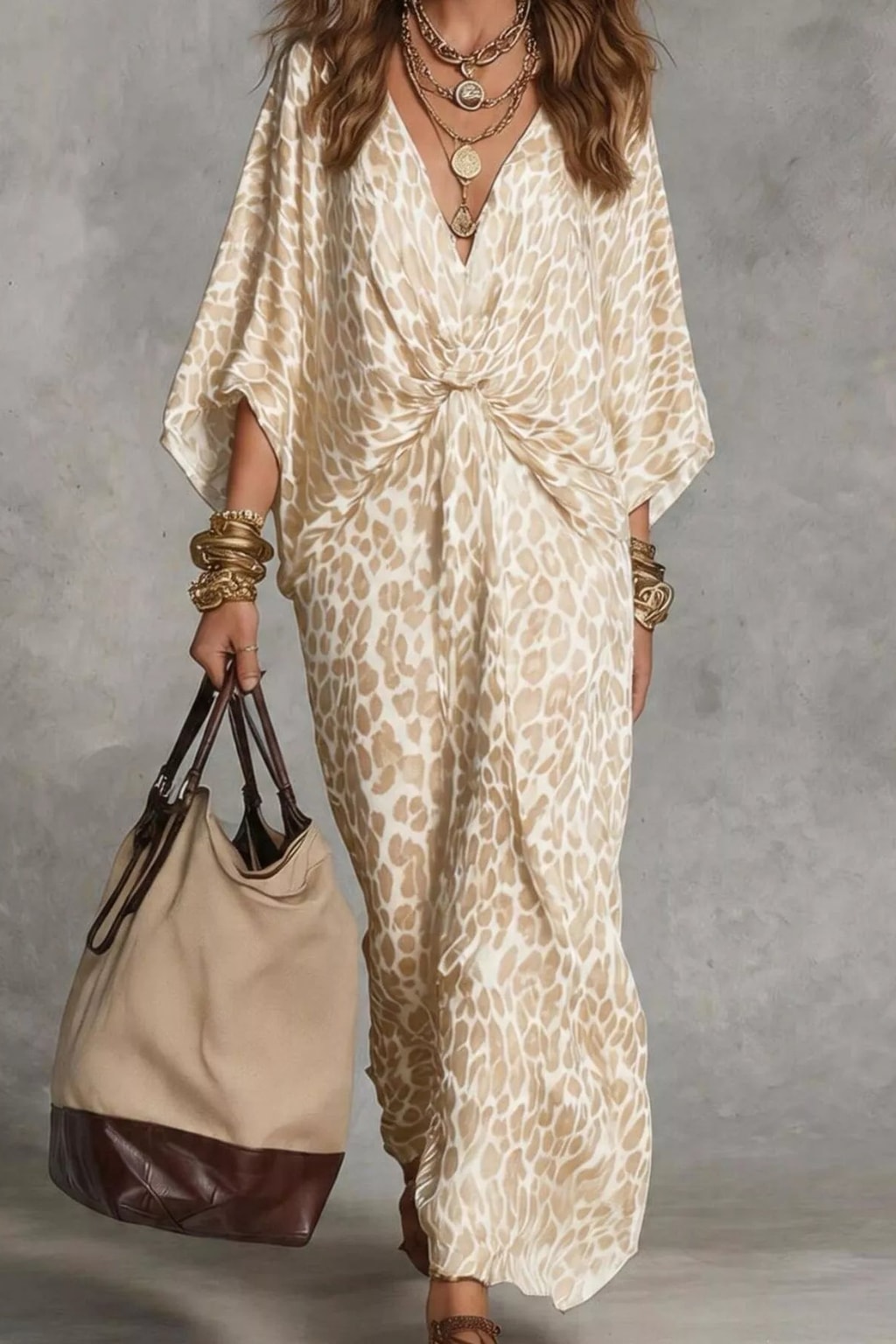 Polyester Maxi Dress With V-Neck - 7