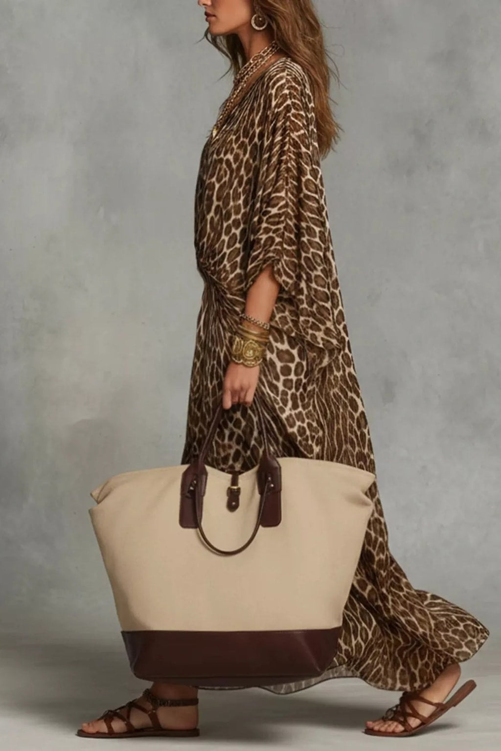 Polyester Maxi Dress With V-Neck - 2