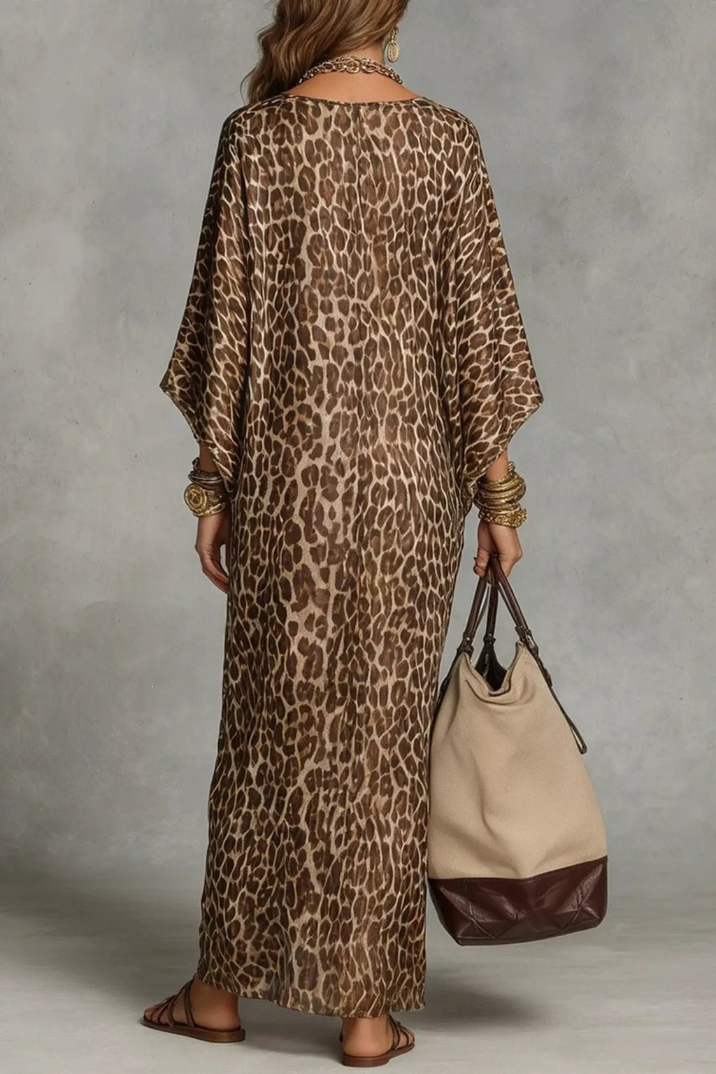 Polyester Maxi Dress With V-Neck - 3