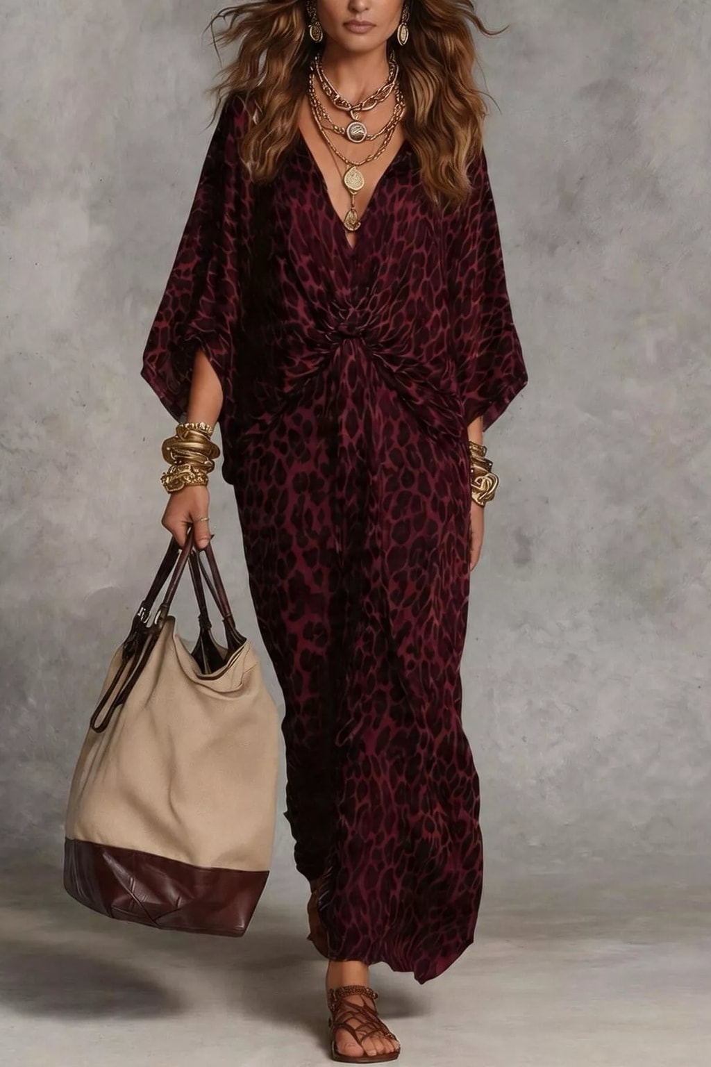 Polyester Maxi Dress With V-Neck - 5