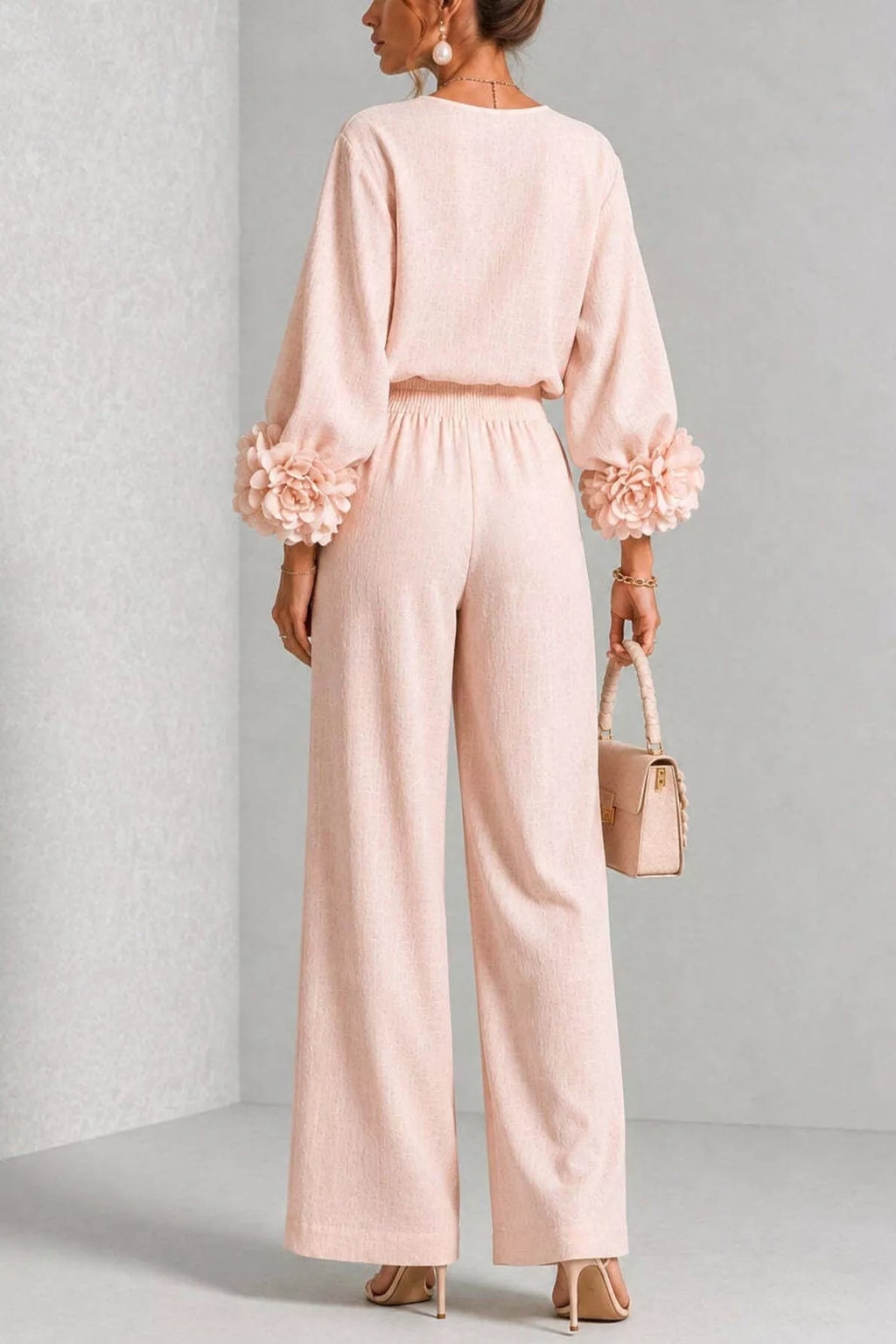 Polyester Two-Piece Set With Wide Leg Pants - 2