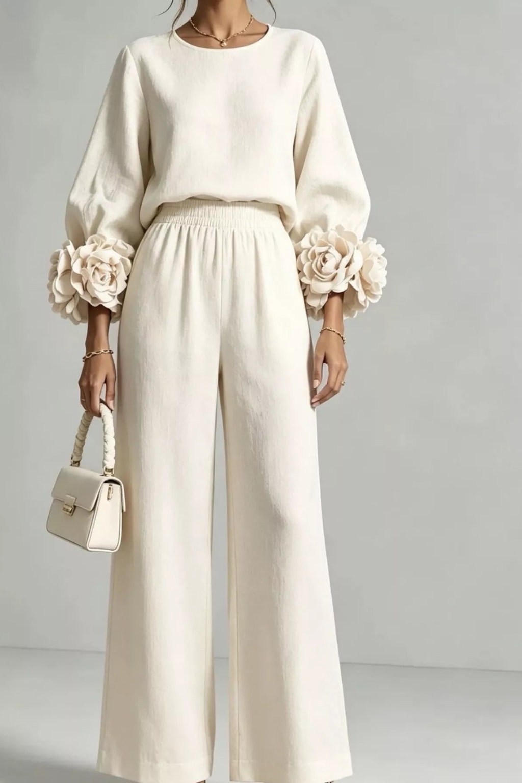 Polyester Two-Piece Set With Wide Leg Pants - 6