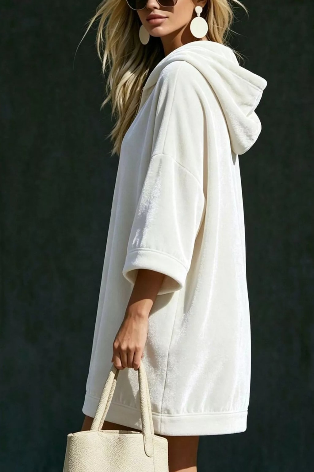 Polyester Hoodie Dress With Half-Zip - 3