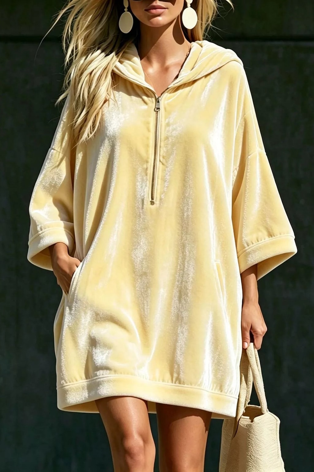 Polyester Hoodie Dress With Half-Zip - 5