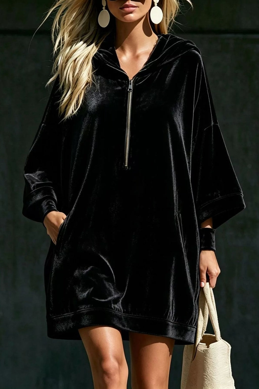 Polyester Hoodie Dress With Half-Zip - 6