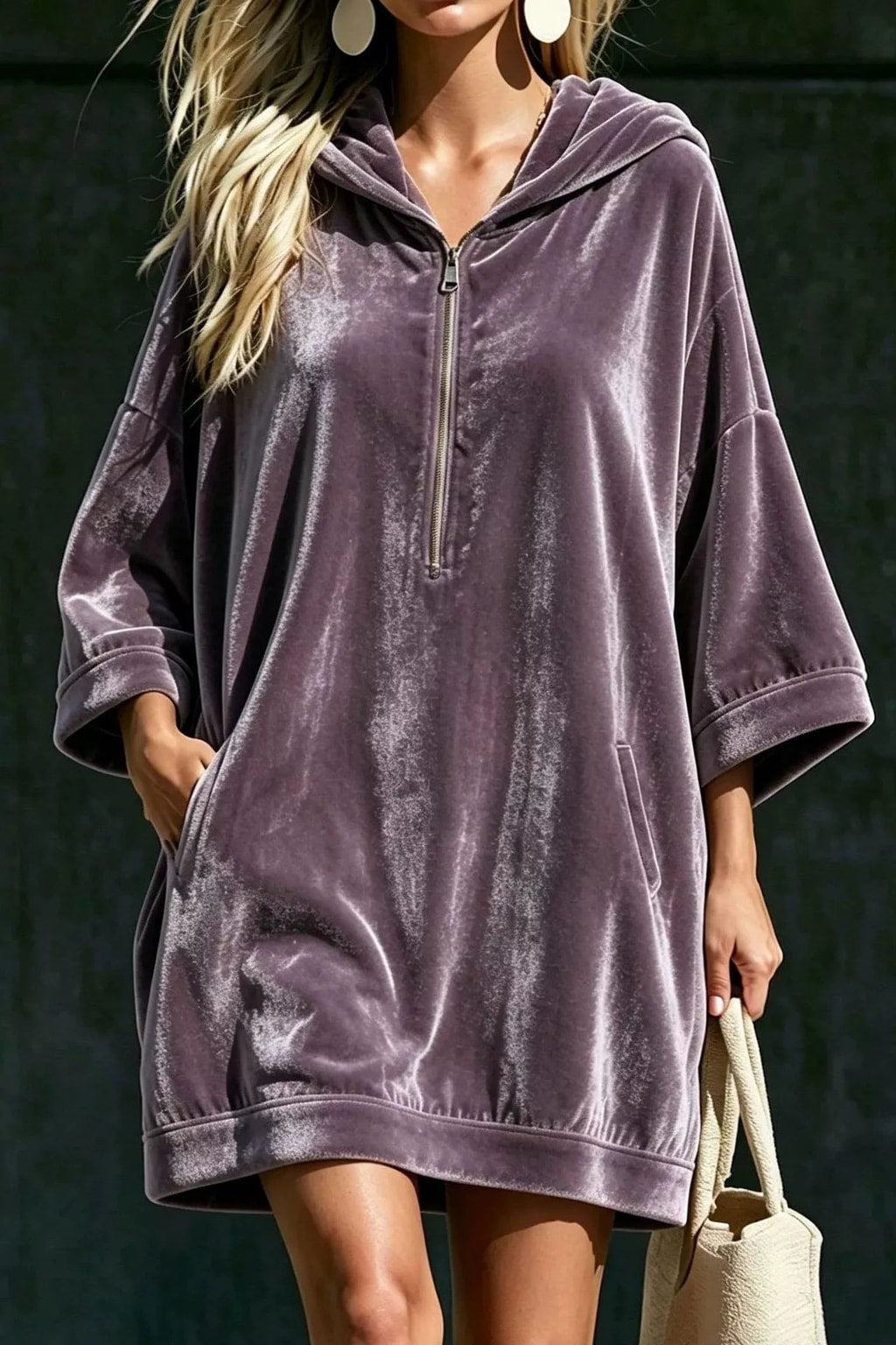Polyester Hoodie Dress With Half-Zip - 7