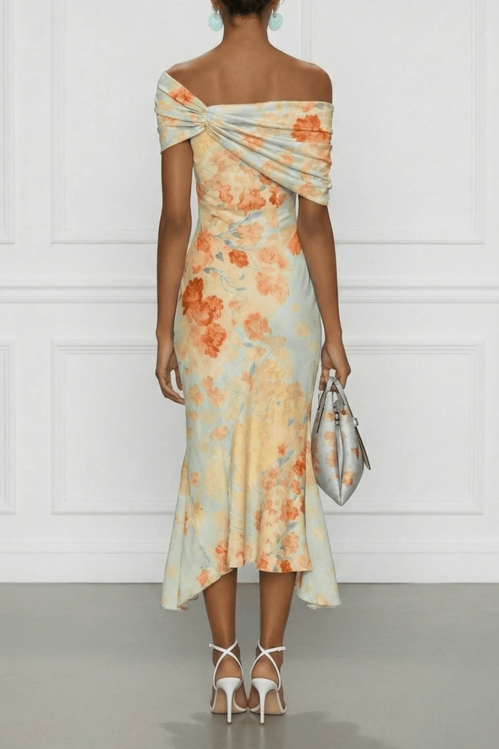 Polyester Midi Dress With Floral Mermaid Cut - 2