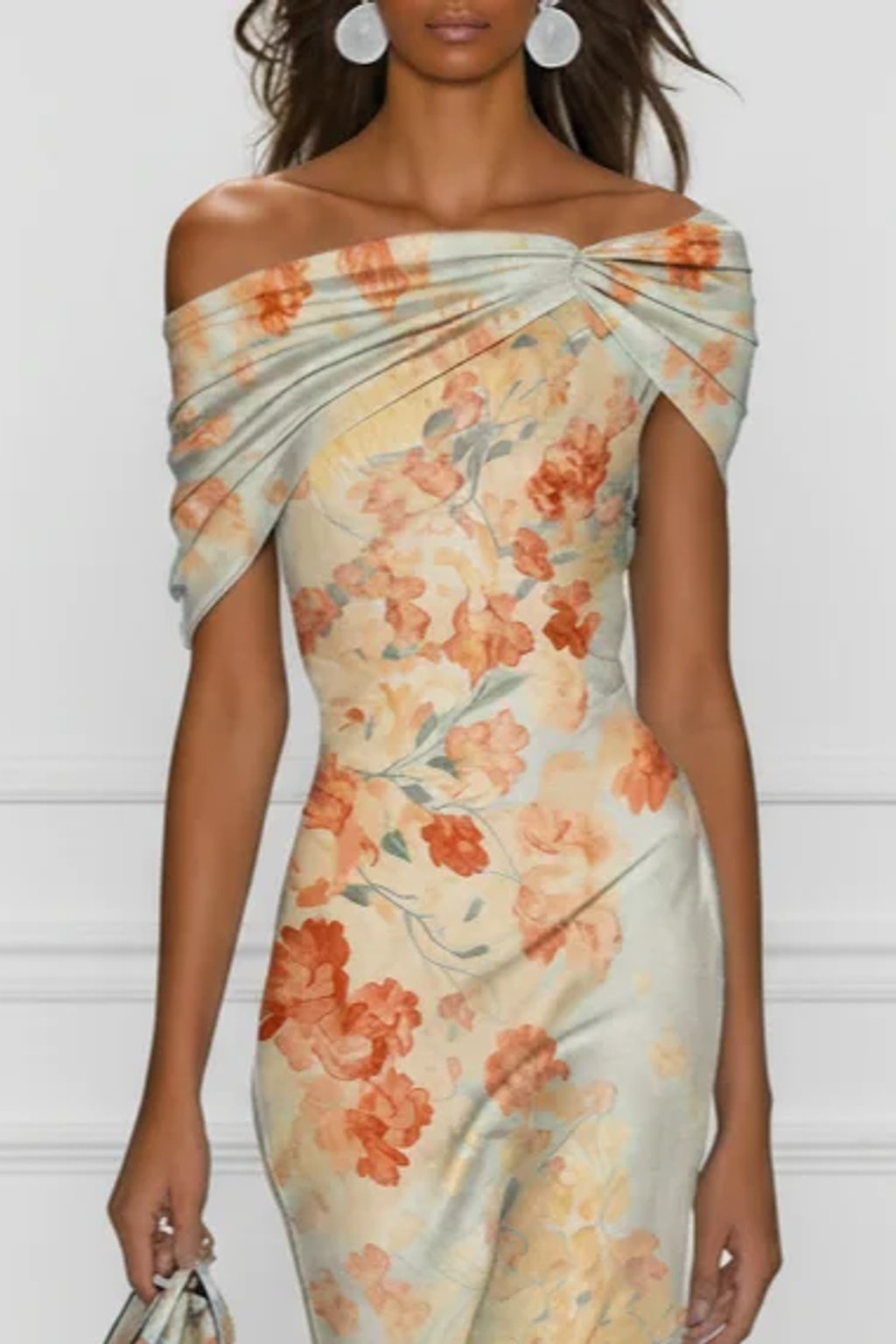 Polyester Midi Dress With Floral Mermaid Cut - 3