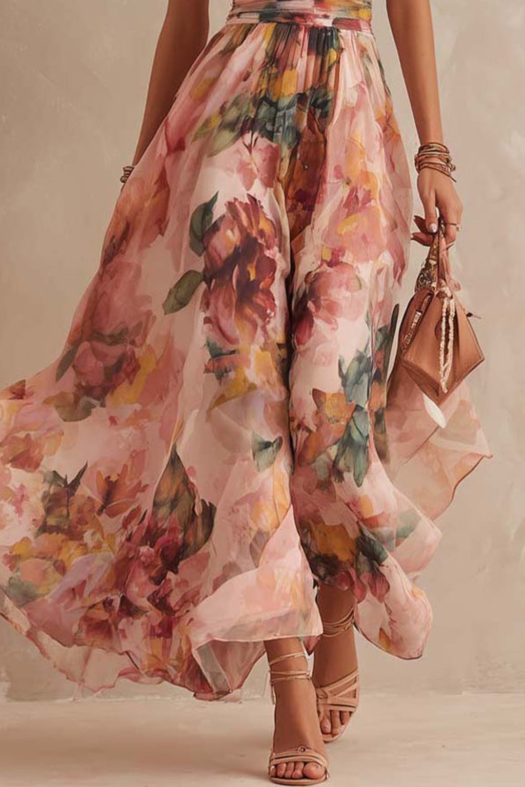 Chiffon Dress With One-Shoulder Neckline - 3