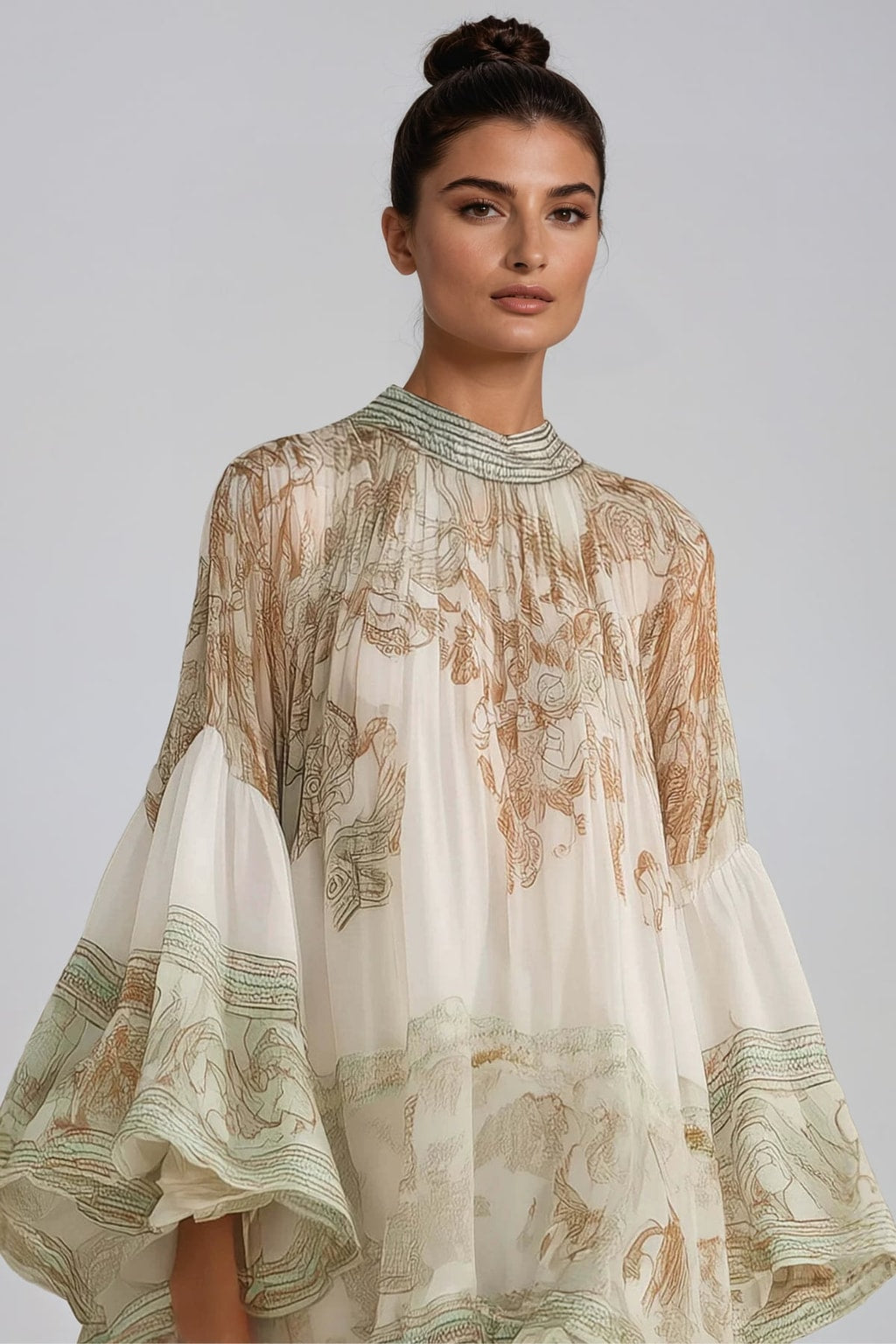 Polyester Mini Dress With Bell Sleeves - 4