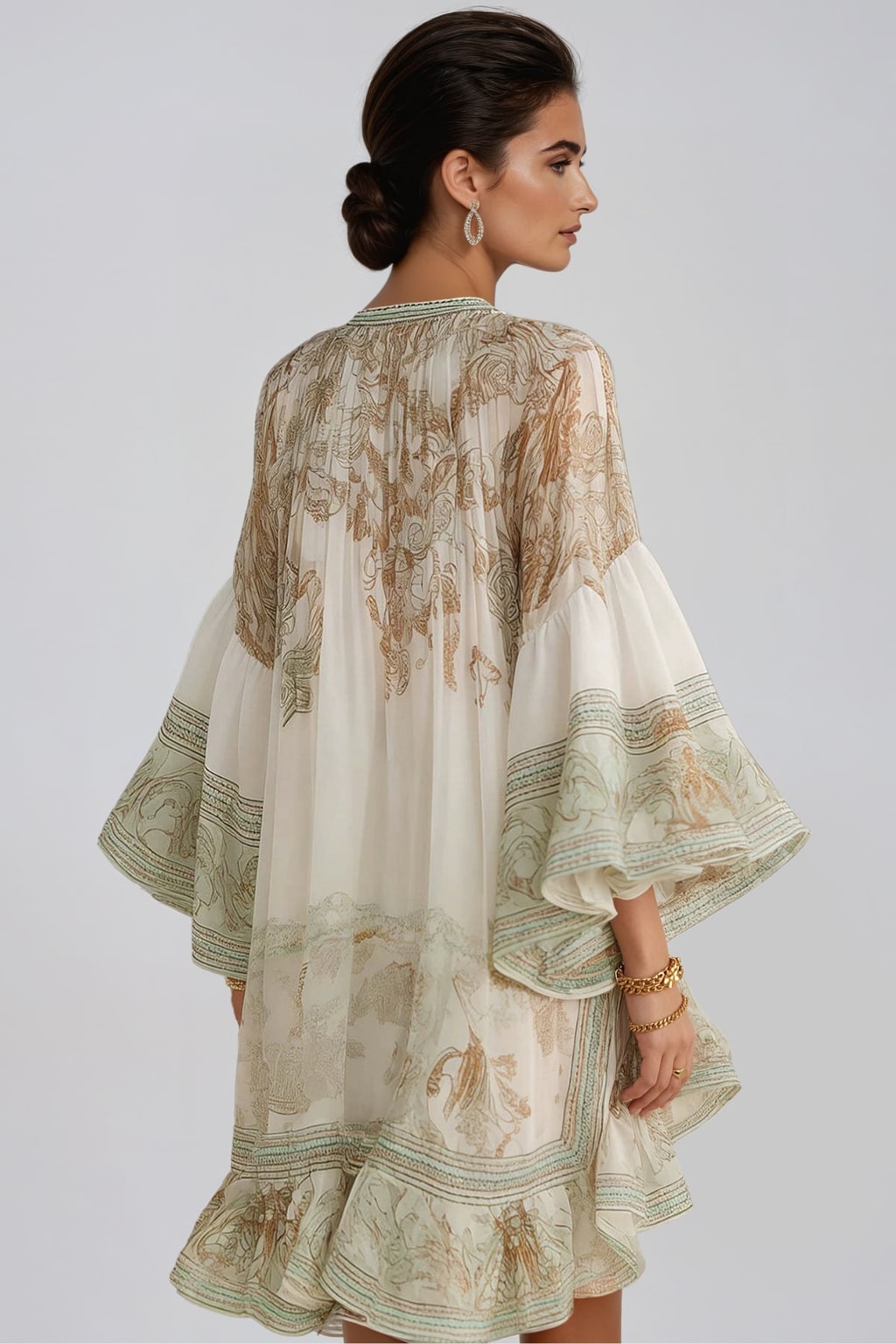Polyester Mini Dress With Bell Sleeves - 2