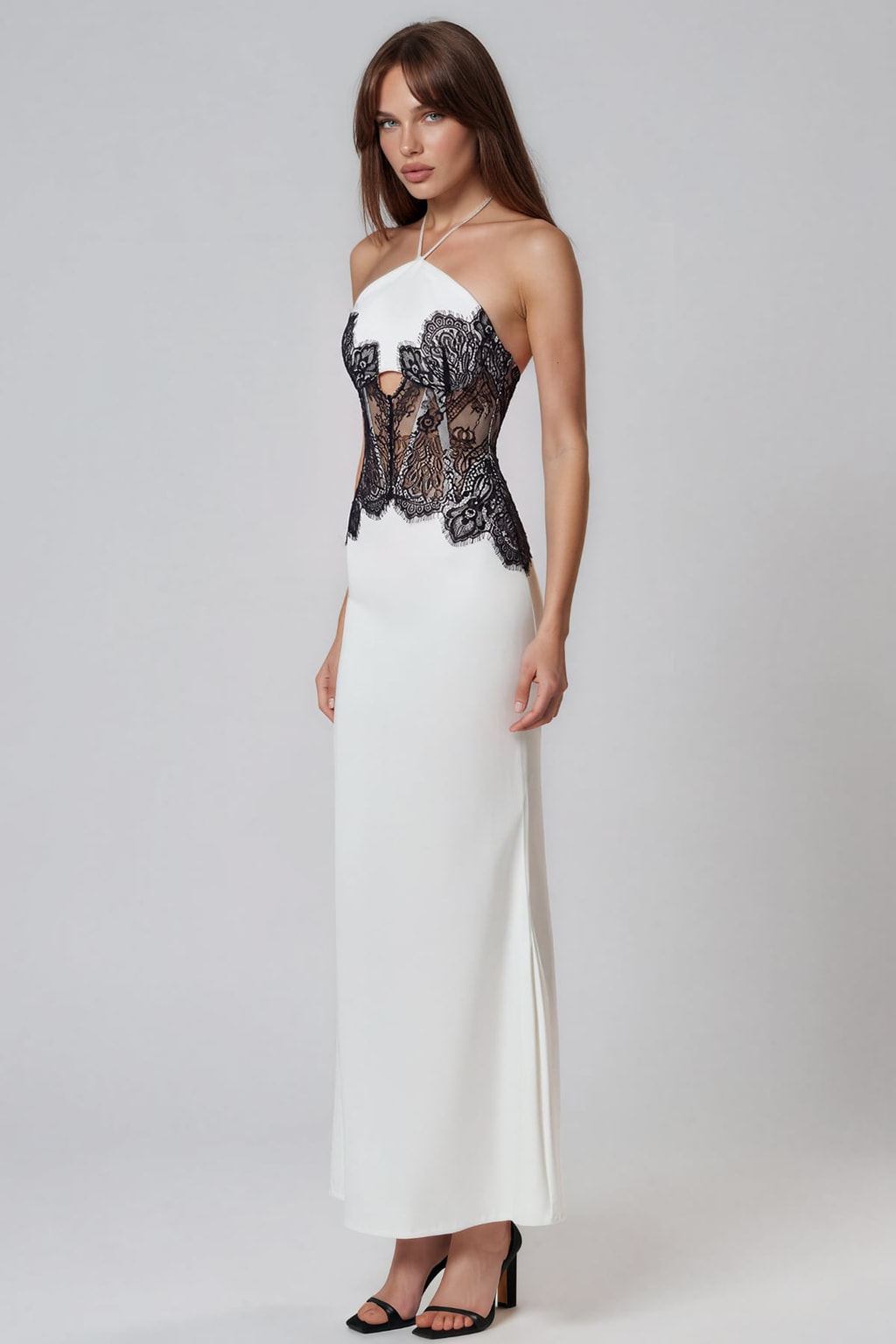 Lace Maxi Dress With Halter Neck - 2