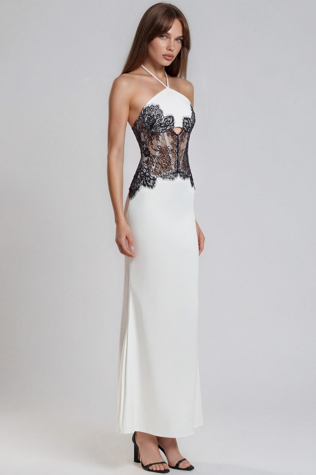 Lace Maxi Dress With Halter Neck - 3