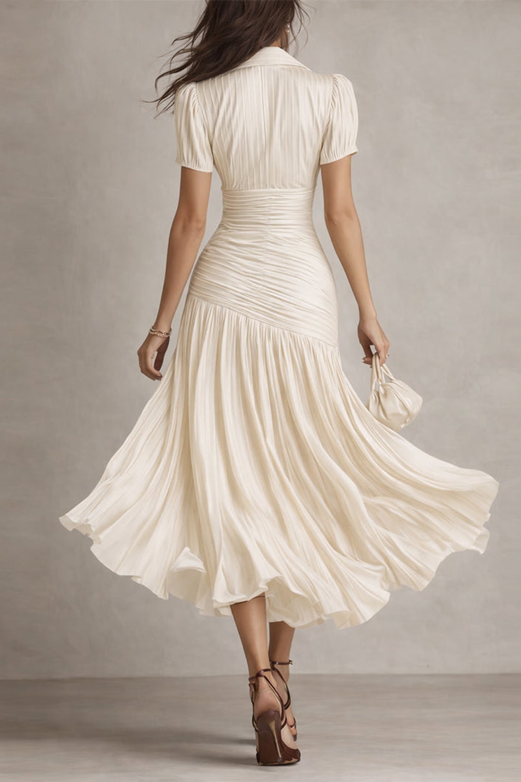 Lightweight Fabric Blend Midi Dress Pleated Striped - 6