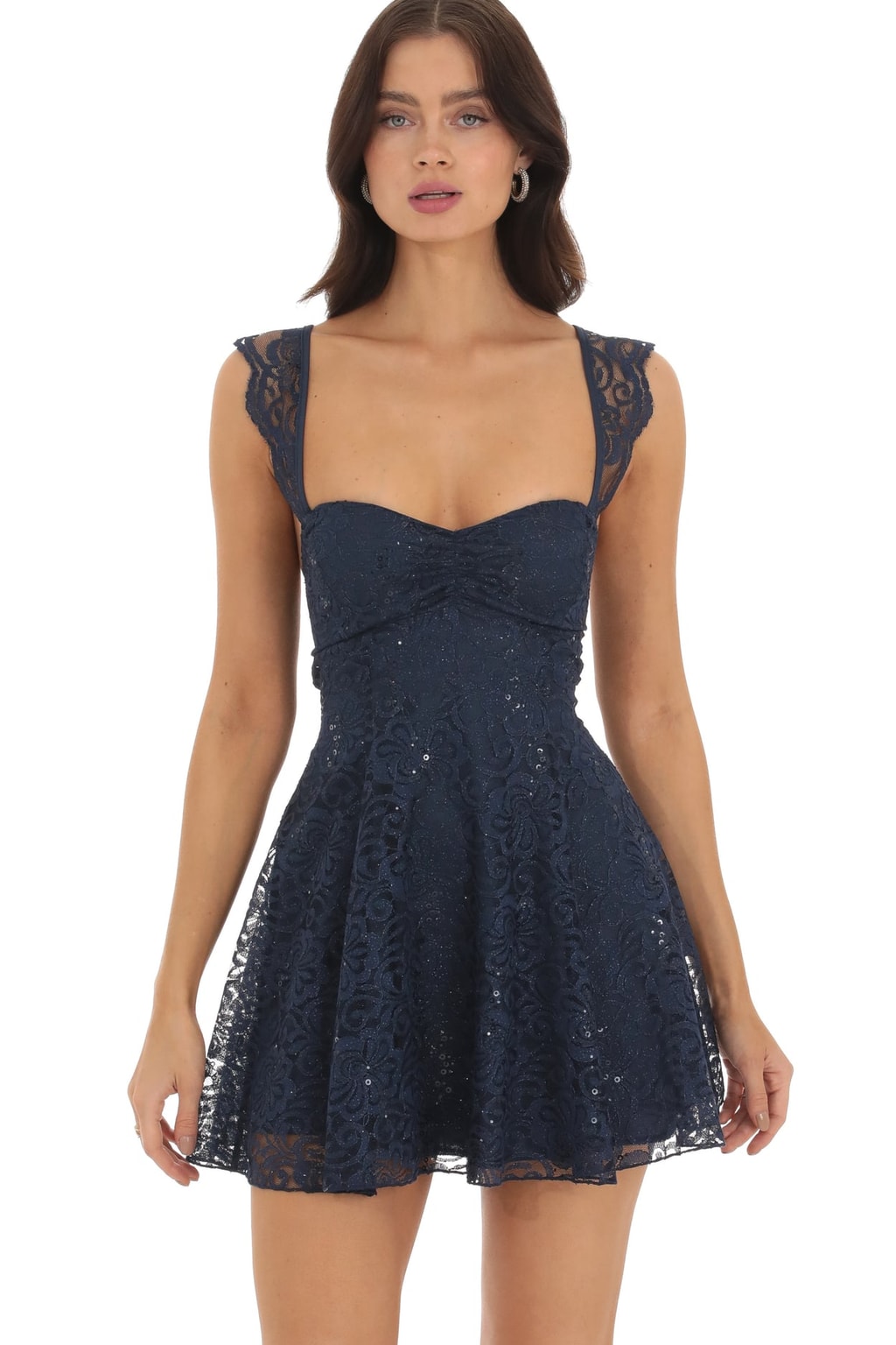 Lace Sequin Dress With Fit-And-Flare Cut - 2