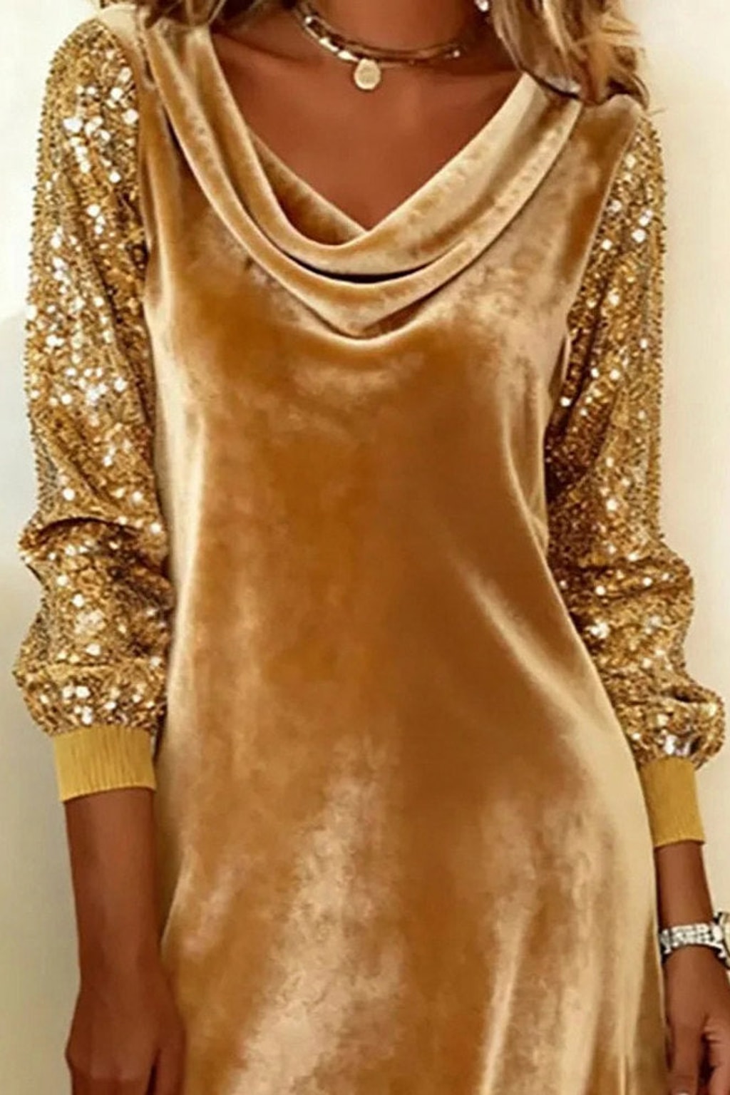 Velvet Mini Dress With Cowl Neck - 5