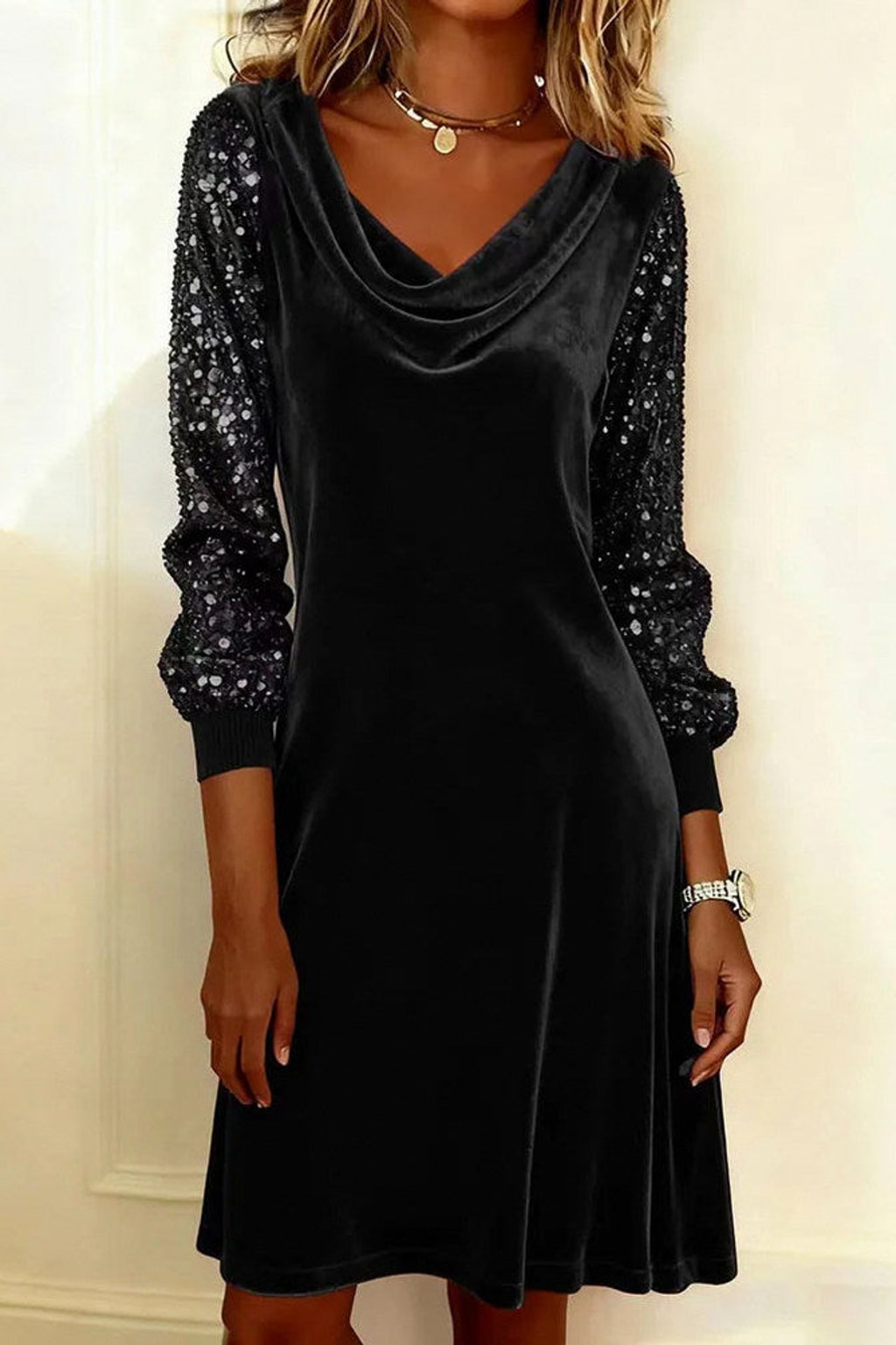 Velvet Mini Dress With Cowl Neck - 6