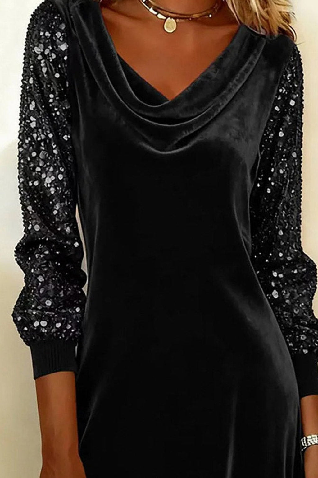 Velvet Mini Dress With Cowl Neck - 7