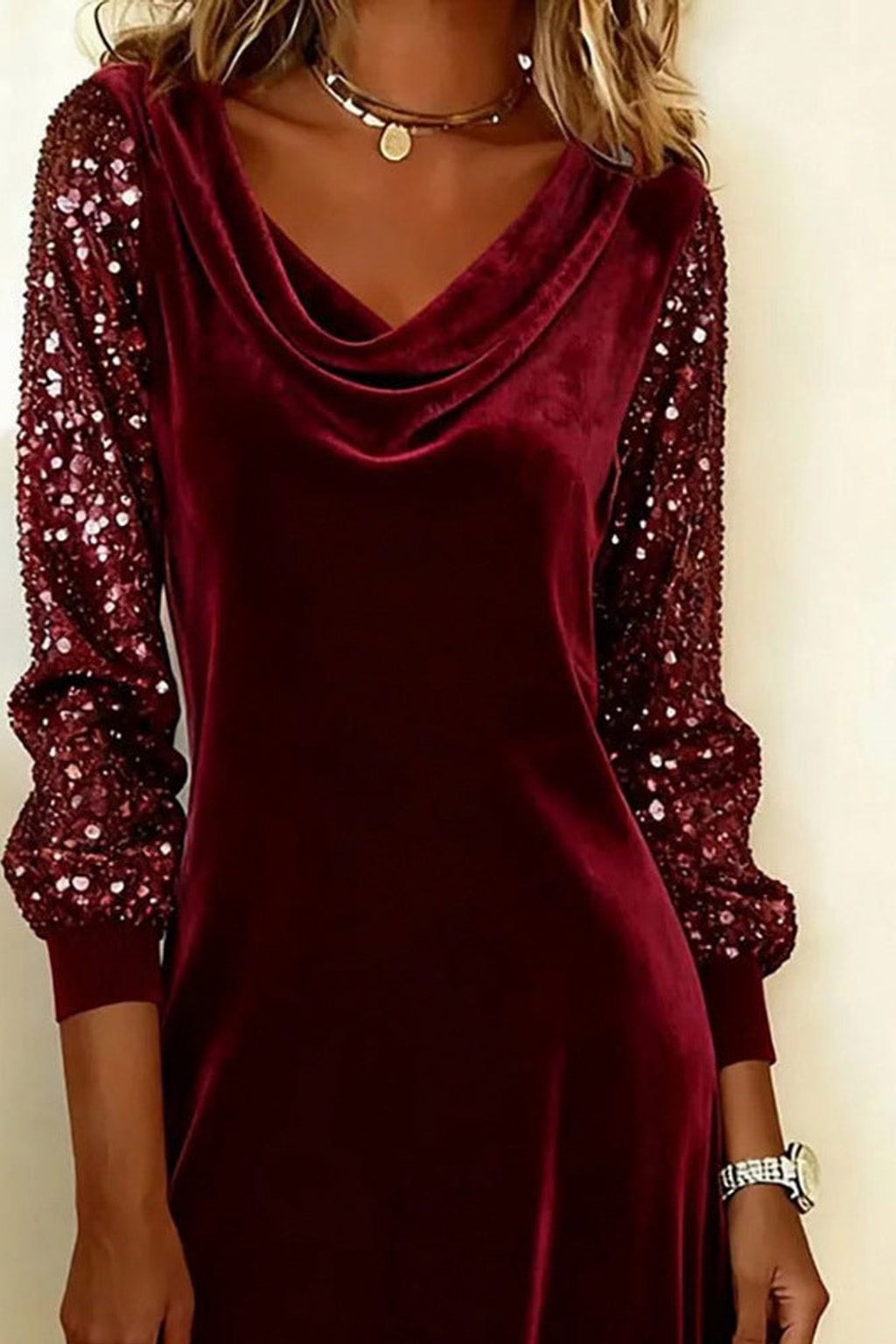 Velvet Mini Dress With Cowl Neck - 3