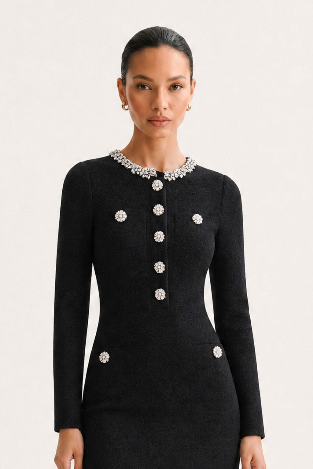 Viscose Knit Dress With Rhinestone Sleeves - 4